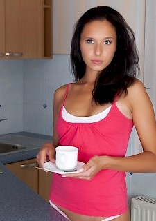 July Saint shows her sexy body in coffe time
