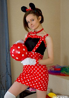 pretty teen Caramel strips in her Minnie Mouse costume
