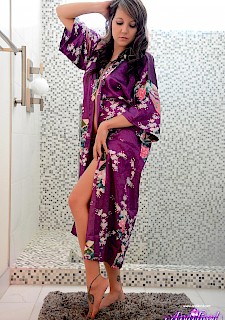sexy Andi Land strips and teases in her purple kimono