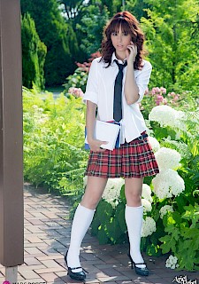 pretty and cute schoolgirl Ariel Rebel shows you her pussy outside