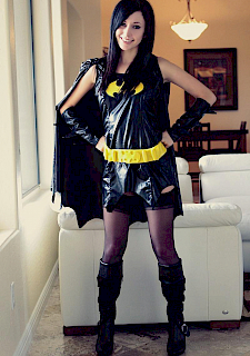 pretty teen Catie Minx dresses up as sexy Batgirl